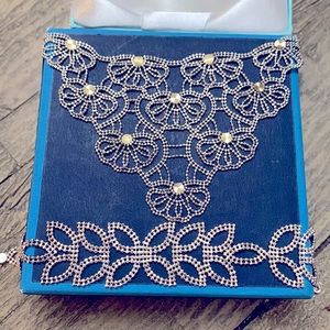 Solid 925 sterling w Swarovski crystals statement necklace and clasp bracelet